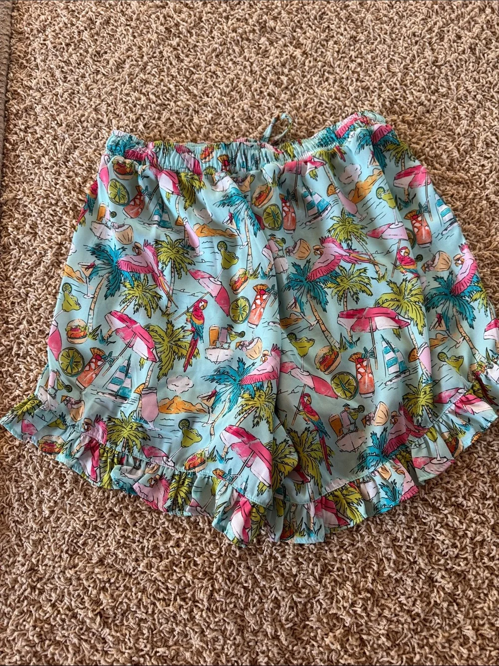Kenny Flowers Aqua Tropical Print Ruffle High-Waist Shorts - Picture 5 of 6